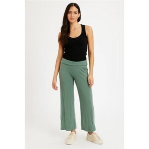 NWT Mododoc M Wide Leg Crop Fold-Over Waist Jersey Knit Pants Green #128194